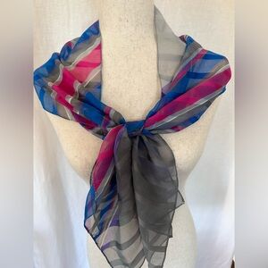 Vintage gorgeous sheer 1980s scarf in shades of purple, blue and silver ￼